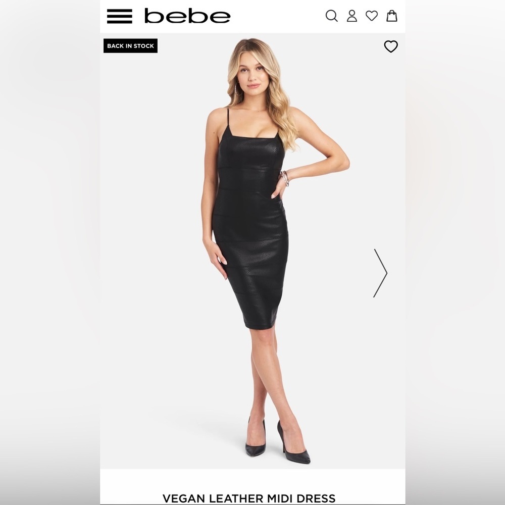 BEBE Vegan Leather Snakeskin Midi Black Dress